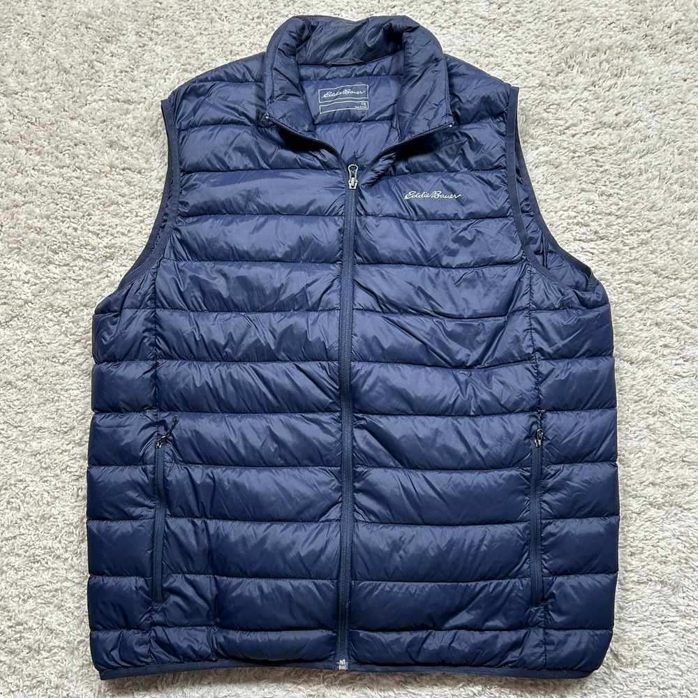 Eddie Bauer Puffer Vest TXL XLT Tall Navy Blue EB650 Down Insulated Full Zip